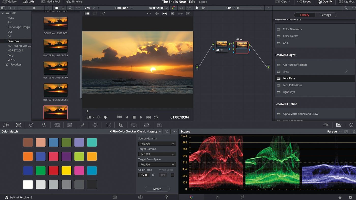 pantalla de post producción con davinci